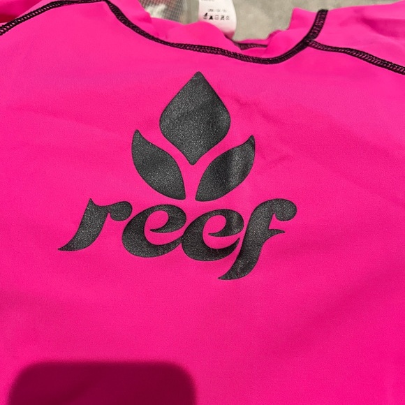 REEF Rashguard Hot Pink Bow Tie Up Ruched Swim Top Shirt UPF 50 Water Sport Suit - Picture 2 of 11